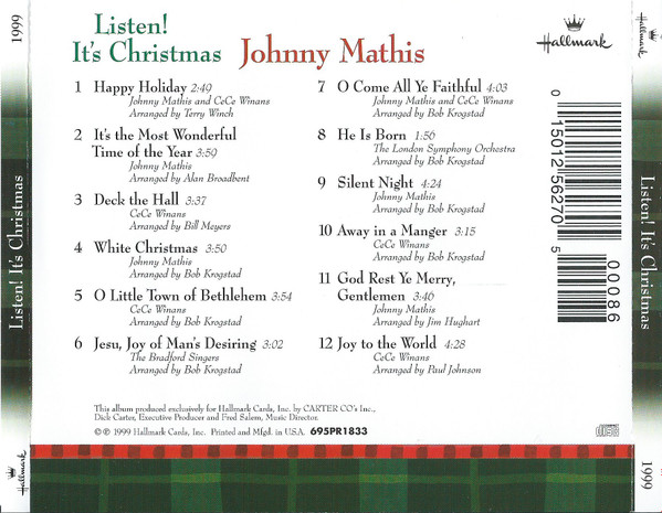 Johnny Mathis Featuring CeCe Winans And London Symphony Orchestra - Listen! It's Christmas | Hallmark (695PR1833) - 2 Johnny Mathis Featuring CeCe Winans And London Symphony Orchestra - Listen! It's Christmas | Hallmark (695PR1833) - 2