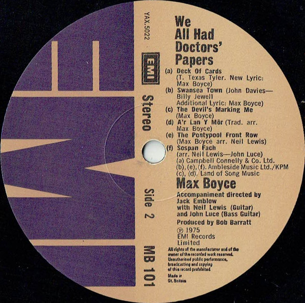 Max Boyce - We All Had Doctors' Papers | EMI (MB 101) - 4 Max Boyce - We All Had Doctors' Papers | EMI (MB 101) - 4