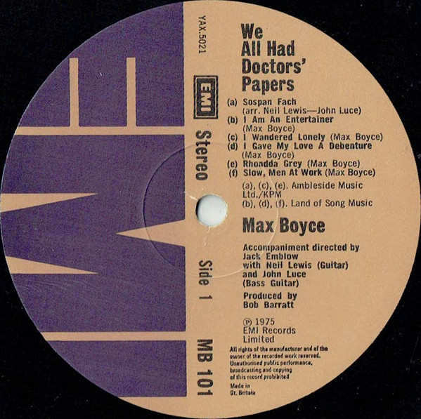 Max Boyce - We All Had Doctors' Papers | EMI (MB 101) - 3 Max Boyce - We All Had Doctors' Papers | EMI (MB 101) - 3