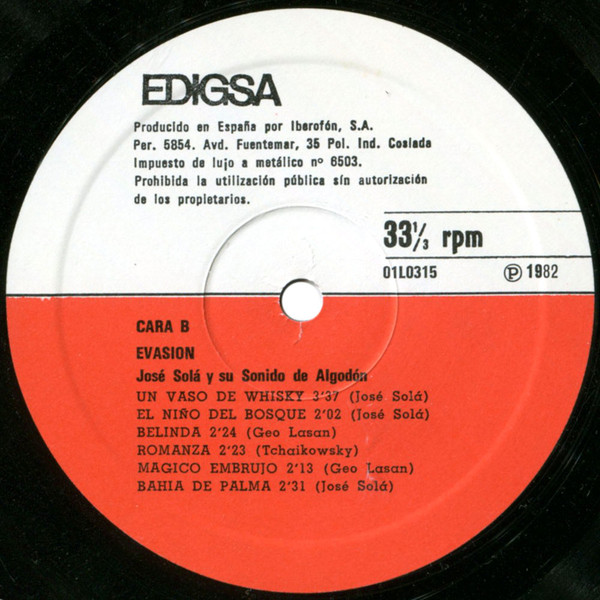José Solá Y Su Sonido De Algodón - Evasión | Edigsa (01L0315) - 4