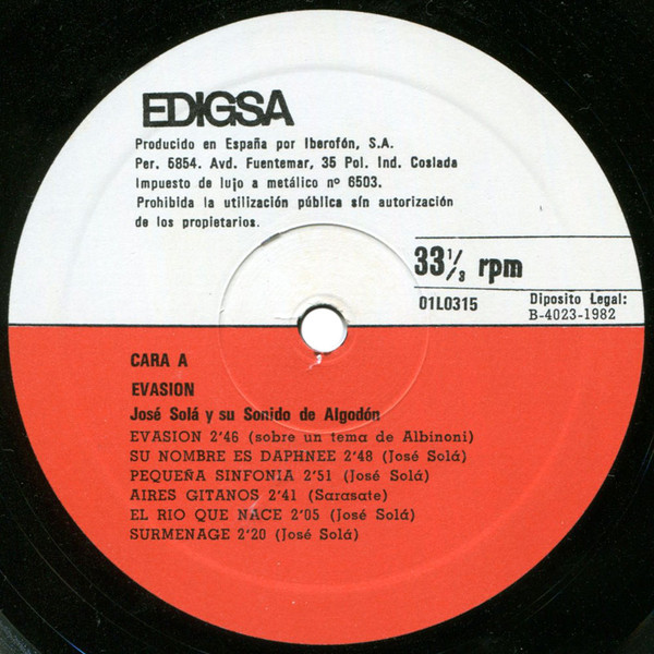 José Solá Y Su Sonido De Algodón - Evasión | Edigsa (01L0315) - 3