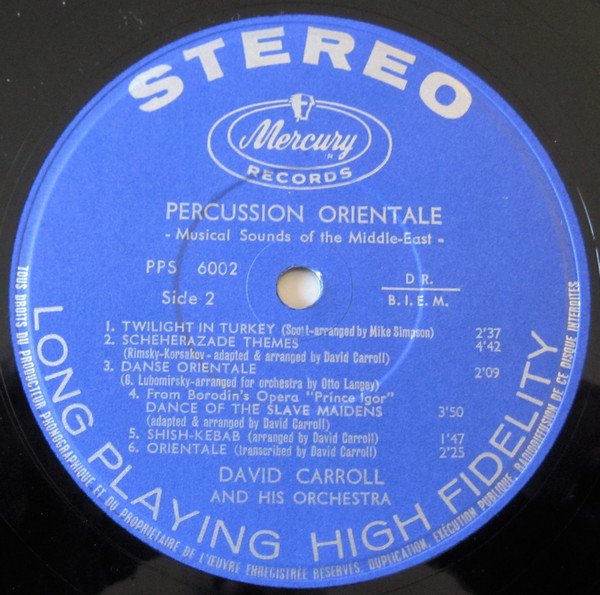 David Carroll & His Orchestra - Percussion Orientale: Musical Sounds Of The Middle East | Mercury (PPS 6002) - 4