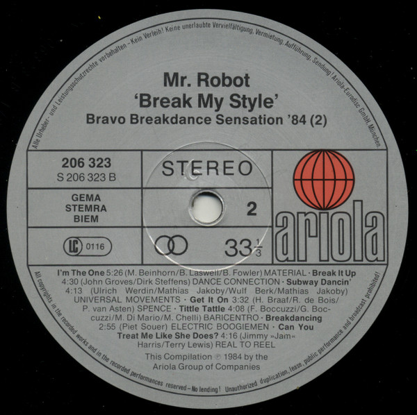 Various - Mr. Robot Break My Style - Bravo Break Dance Sensation '84 (2) | Ariola (206 323) - 4 Various - Mr. Robot Break My Style - Bravo Break Dance Sensation '84 (2) | Ariola (206 323) - 4