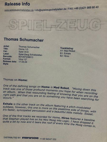 Thomas Schumacher - Home 01 | Spiel-Zeug Schallplatten (SPIEL 34-6) - 3 Thomas Schumacher - Home 01 | Spiel-Zeug Schallplatten (SPIEL 34-6) - 3