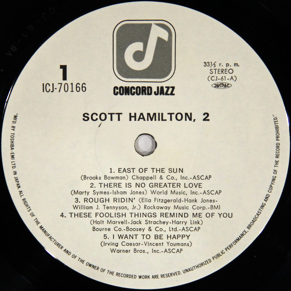 Scott Hamilton - Scott Hamilton, 2 | Concord Jazz (ICJ-70166) - 4 Scott Hamilton - Scott Hamilton, 2 | Concord Jazz (ICJ-70166) - 4