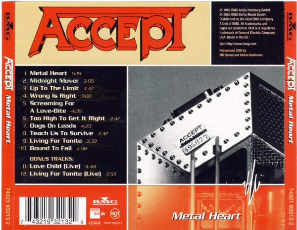 Accept - Metal Heart | RCA (74321 93213 2) - 2