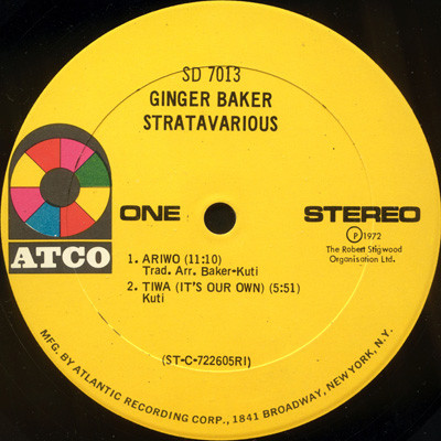 Ginger Baker - Stratavarious | ATCO Records (SD 7013) - 2