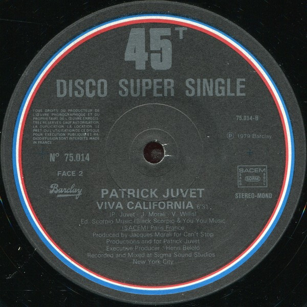 Patrick Juvet - Lady Night / Viva California | Barclay (75 014) - 4