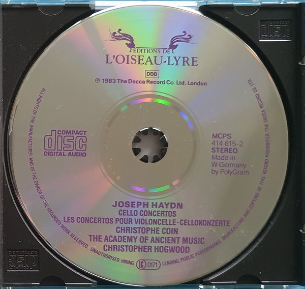 Joseph Haydn , Christophe Coin , The Academy Of Ancient Music , Christopher Hogwood - Cello Concertos | L'Oiseau-Lyre (414 615-2) - 3