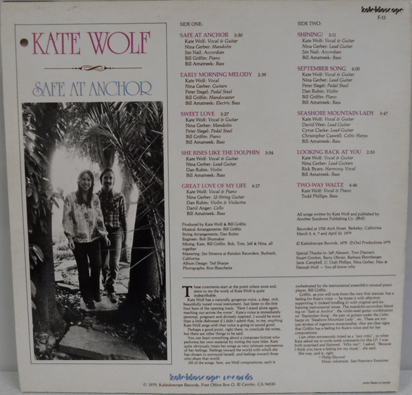 Kate Wolf - Safe At Anchor | Kaleidoscope Records (F-11) - 2 Kate Wolf - Safe At Anchor | Kaleidoscope Records (F-11) - 2