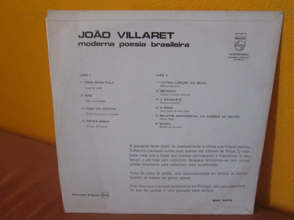 João Villaret - Moderna Poesia Brasileira | Philips (841 405 PY) - 2 João Villaret - Moderna Poesia Brasileira | Philips (841 405 PY) - 2