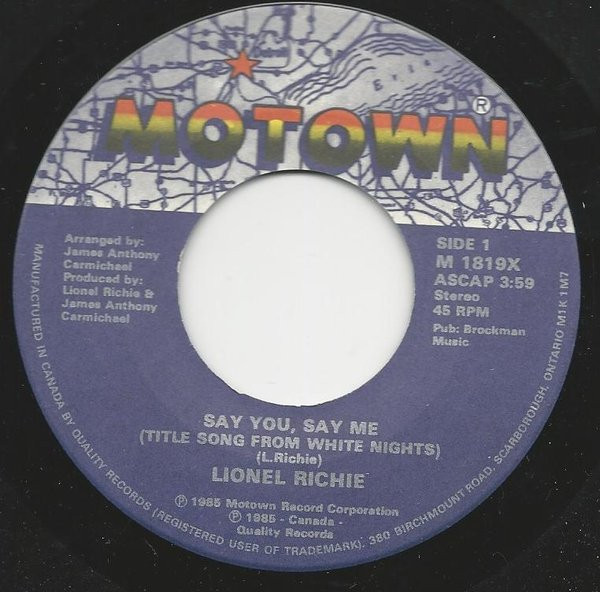 Lionel Richie - Say You, Say Me (Title Song From White Nights) (7") [Vinyl] | Motown (M-1819) - 3