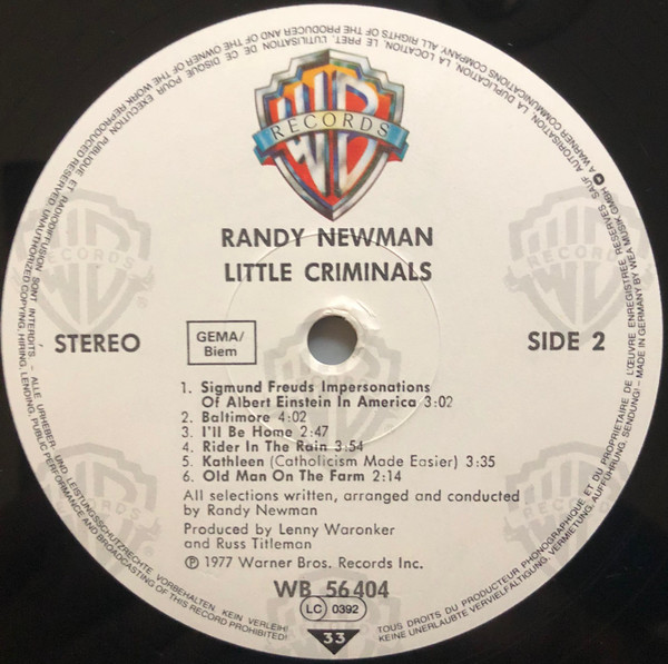 Randy Newman - Little Criminals | Warner Bros. Records (WB 56 404) - 4 Randy Newman - Little Criminals | Warner Bros. Records (WB 56 404) - 4