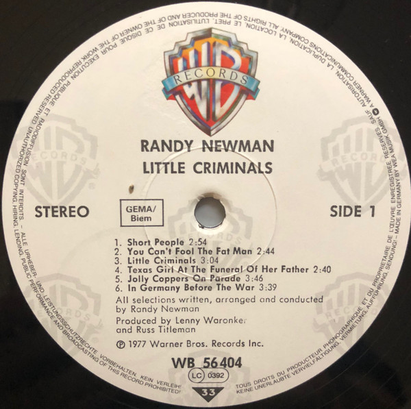 Randy Newman - Little Criminals | Warner Bros. Records (WB 56 404) - 3 Randy Newman - Little Criminals | Warner Bros. Records (WB 56 404) - 3