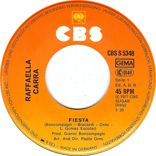 Raffaella Carrà - Fiesta | CBS (CBS S 5348)