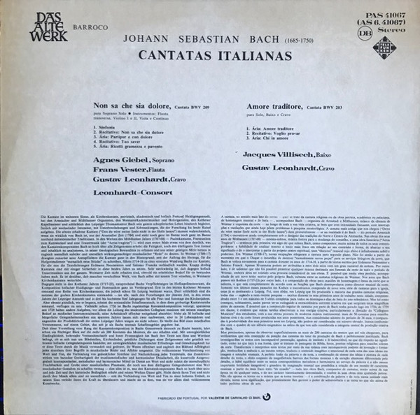 Johann Sebastian Bach - Leonhardt-Consort - Italienische Solokantaten = Italian Solo Cantatas | Telefunken (PAS 41067) - 2