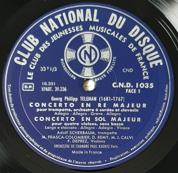 Georg Philipp Telemann - Concerto En Ré Majeur Pour Trompette / Concerto En Sol Majeur Pour Quatre Violons / Concerto En Ré Majeur Pour Flûte | Club National Du Disque (CND 1035) - 3