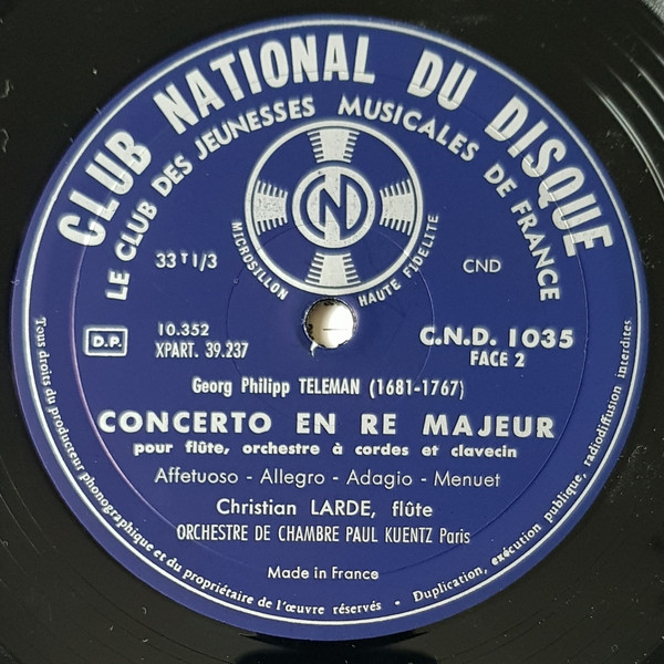 Georg Philipp Telemann - Concerto En Ré Majeur Pour Trompette / Concerto En Sol Majeur Pour Quatre Violons / Concerto En Ré Majeur Pour Flûte | Club National Du Disque (CND 1035) - 4