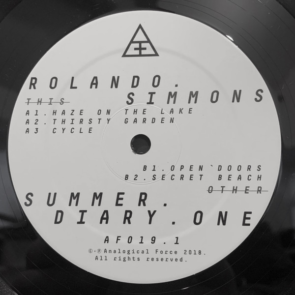 Rolando Simmons - Summer Diary One EP | Analogical Force (AF019.1) - 3 Rolando Simmons - Summer Diary One EP | Analogical Force (AF019.1) - 3