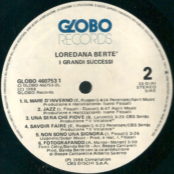 Loredana Bertè - I Grandi Successi | Globo Records (460753 1) - 3