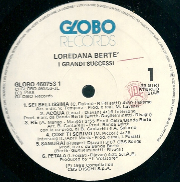 Loredana Bertè - I Grandi Successi | Globo Records (460753 1) - 2