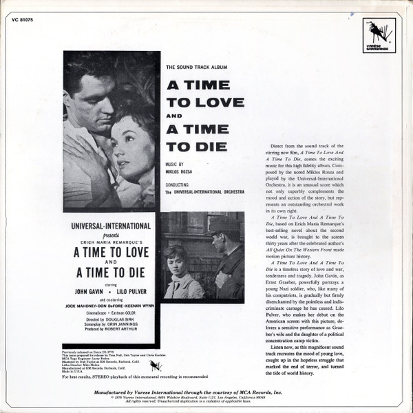 Miklós Rózsa - A Time To Love And A Time To Die (Original Motion Picture Soundtrack) | Varèse Sarabande (VC 81075) - 2 Miklós Rózsa - A Time To Love And A Time To Die (Original Motion Picture Soundtrack) | Varèse Sarabande (VC 81075) - 2