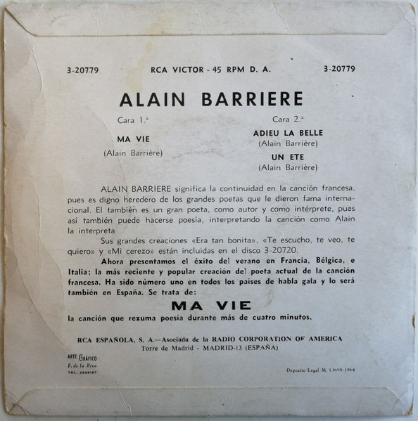 Alain Barrière - Ma Vie | RCA Victor (3-20779) - 2 Alain Barrière - Ma Vie | RCA Victor (3-20779) - 2