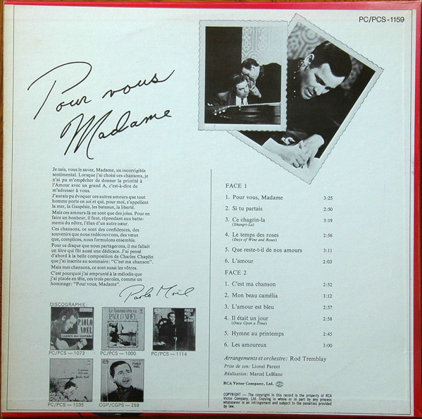Paolo Noël - Pour Vous Madame | RCA Victor (PCS-1159) - 2 Paolo Noël - Pour Vous Madame | RCA Victor (PCS-1159) - 2