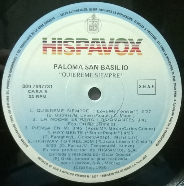 Paloma San Basilio - Quiéreme Siempre | Hispavox (080 7947731) - 4