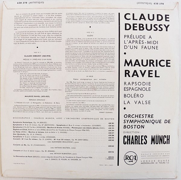 Claude Debussy / Maurice Ravel , Charles Munch Et L' Boston Symphony Orchestra - Prélude À L'après-midi D'un Faune / Rapsodie Espagnole - Boléro - La Valse | RCA (630 370) - 2
