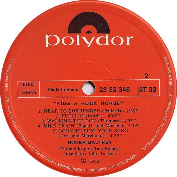 Roger Daltrey - Ride A Rock Horse | Polydor (23 83 346) - 2 Roger Daltrey - Ride A Rock Horse | Polydor (23 83 346) - 2