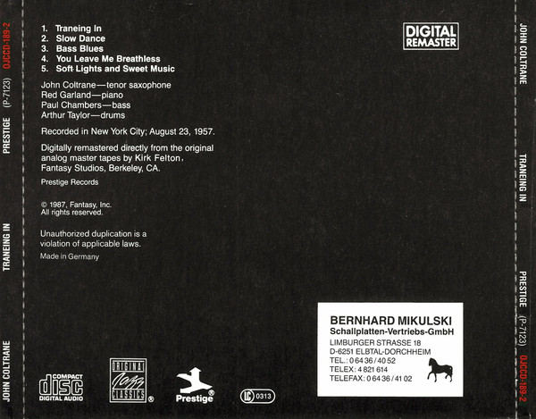 John Coltrane With The Red Garland Trio - Traneing In | Original Jazz Classics (OJCCD-189-2) - 3