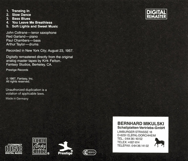 John Coltrane With The Red Garland Trio - Traneing In | Original Jazz Classics (OJCCD-189-2) - 2