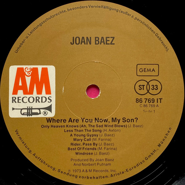 Joan Baez - Where Are You Now, My Son? | A&M Records (86 769 IT) - 3