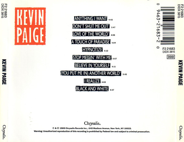 Kevin Paige - Kevin Paige | Chrysalis (F2 21683) - 2 Kevin Paige - Kevin Paige | Chrysalis (F2 21683) - 2