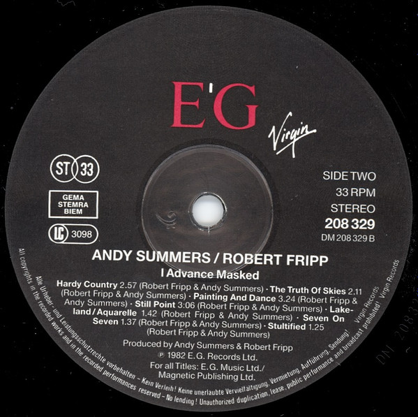 Andy Summers & Robert Fripp - I Advance Masked | EG (208 329) - 4