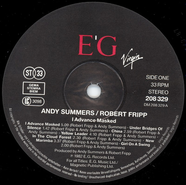 Andy Summers & Robert Fripp - I Advance Masked | EG (208 329) - 3