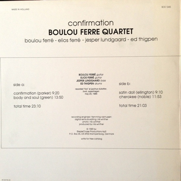 Boulou Ferré Quartet - Confirmation | SteepleChase (SCS 1243) - 2 Boulou Ferré Quartet - Confirmation | SteepleChase (SCS 1243) - 2