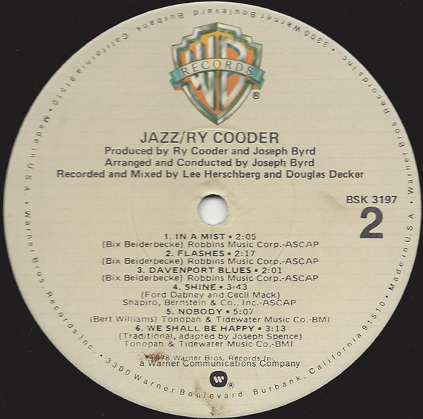 Ry Cooder - Jazz | Warner Bros. Records (BSK 3197) - 4