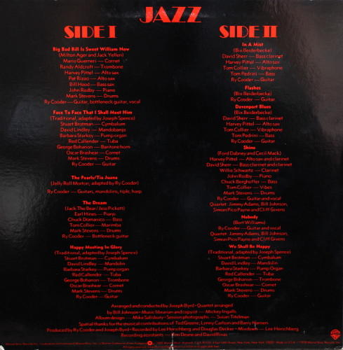 Ry Cooder - Jazz | Warner Bros. Records (BSK 3197)