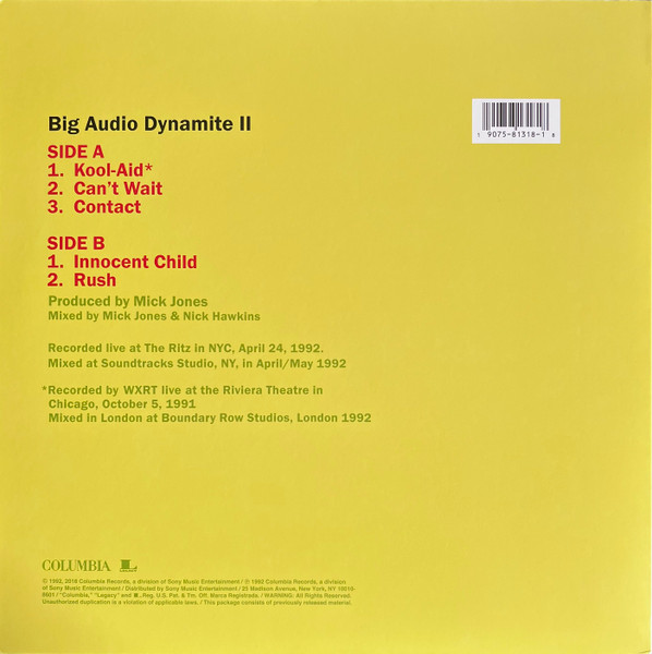 Big Audio Dynamite II - On The Road Live '92 | Columbia (1907581318 1) - 2