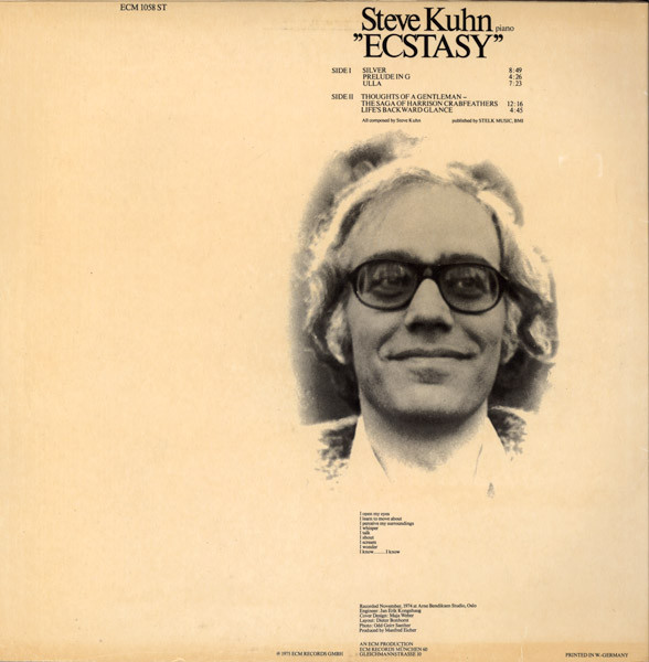 Steve Kuhn - Ecstasy | ECM Records (ECM 1058 ST) - 2 Steve Kuhn - Ecstasy | ECM Records (ECM 1058 ST) - 2