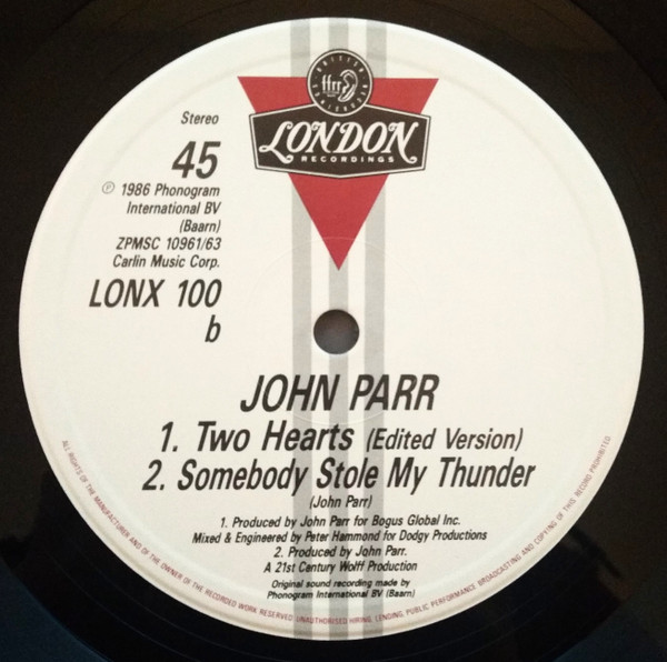 John Parr - Two Hearts | London Records (LONX 100) - 4