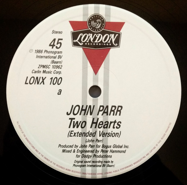 John Parr - Two Hearts | London Records (LONX 100) - 3