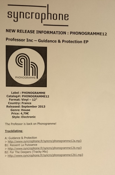 Professor Inc. - Guidance & Protection EP | Phonogramme (PHONOGRAMME 12)