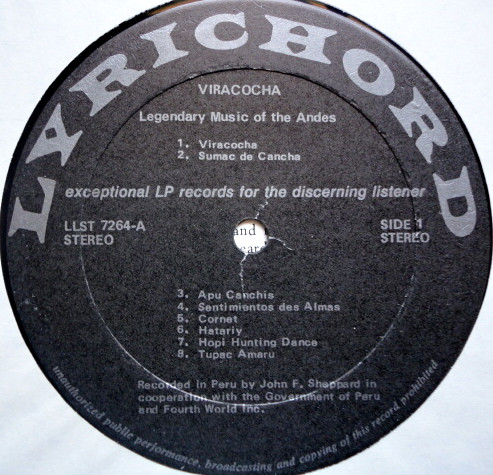 Various - Viracocha - Legendary Music Of The Andes | Lyrichord (LLST 7264) - 3 Various - Viracocha - Legendary Music Of The Andes | Lyrichord (LLST 7264) - 3