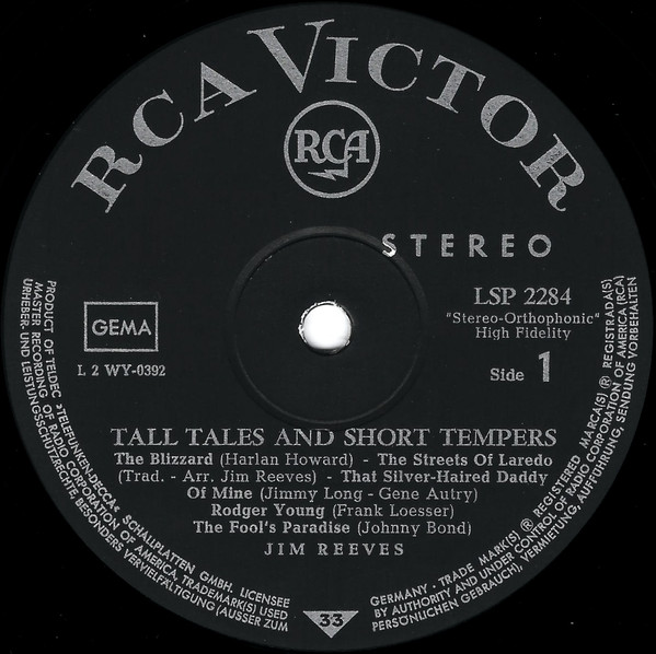 Jim Reeves - Tall Tales And Short Tempers | RCA Victor (LSP-2284) - 3 Jim Reeves - Tall Tales And Short Tempers | RCA Victor (LSP-2284) - 3