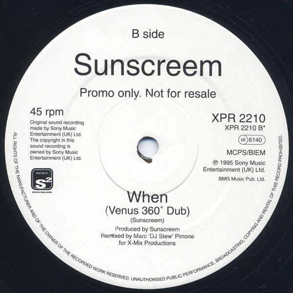 Sunscreem - When (Van Helden / DJ Stew Mixes) | Sony Soho Square (XPR 2210)