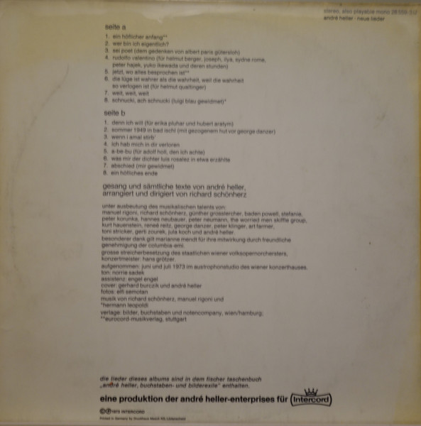 André Heller - Neue Lieder | Intercord (28 559-3U) - 2