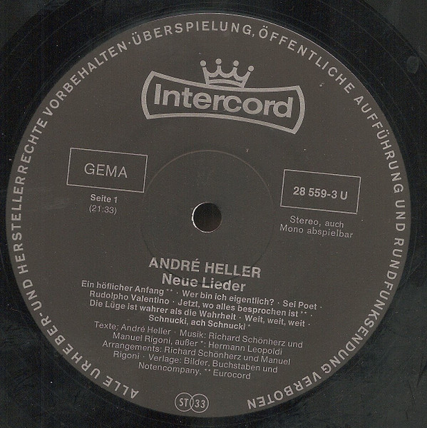 André Heller - Neue Lieder | Intercord (28 559-3U) - 3